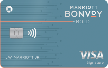 MARRIOTT BONVOY BOLD Credit Card. Contactless icon. VISA Signature.