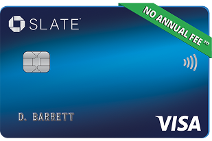 Chase Slate Credit Card. NO ANNUAL FEE. Contactless icon. VISA