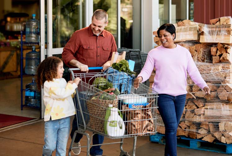 A young family at the grocery store